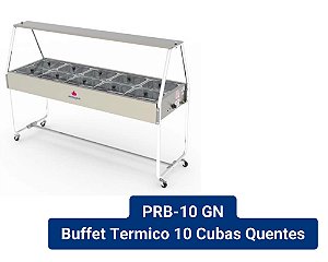 Carro Buffet Self Service Quente 10 Cubas PRB-10 Gn Tampa De Vidro - Progas