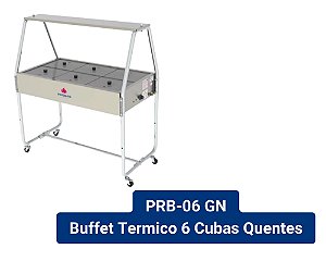 Carro Buffet Self Service Quente 06 Cubas PRB-06 Gn Tampa De Vidro - Progas