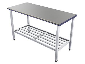 Mesa 1,90x0,70 C/Grade Epoxi Cant Redondo Inox 430 Fixa Cod 6762 Imeca