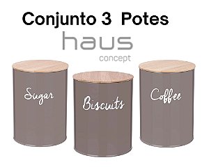 Conjunto Porta Condimento 3 Potes Redondos Café Açúcar e Biscoito - Haus Conecpt