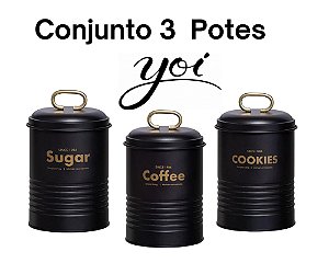 Conjunto Porta Condimento 3 Potes Condimentos Industriais Café Açúcar e Biscoito - Yoi