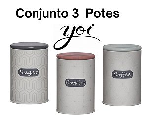 Conjunto Porta Condimento 3 Potes Café Açucar e Biscoito Patterns - Yoi