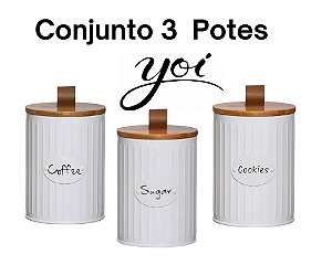Conjunto Porta Condimento 3 Potes Café Açúcar e Biscoito Lisse - Yoi