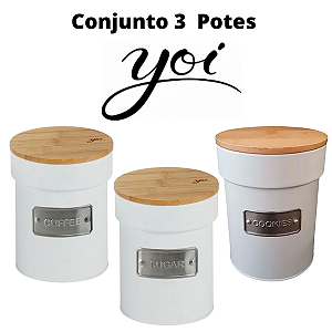 Conjunto Porta Condimento 3 Potes Café Açúcar e Biscoito Mate - Yoi