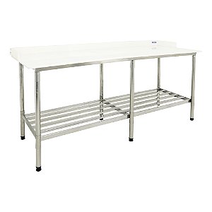 Mesa 1,90x0,70 Inox 304 com Grade e Testeira com 6 Pes Codigo 005360 - Imeca