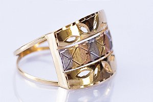 Anel em Ouro Amarelo Fantasia Quadrado 3 cores - 2 aros