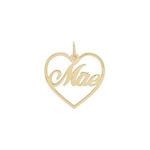 Pingente Coração Escrito Mãe Vazado 0,8g