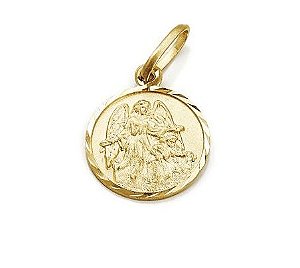 Pingente Medalha Pequena Anjo da Guarda Trabalhada 0,5