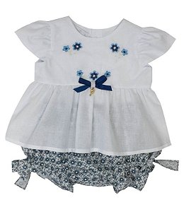 Bata Com Culote Menina Floral Roana - Azul