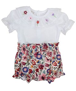 Body Com Culote Menina Roana Flores - Pink