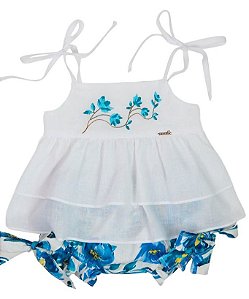 Conjunto Bata Com Culote ou Short Floratta Azul Menina Roana Azul Estampado