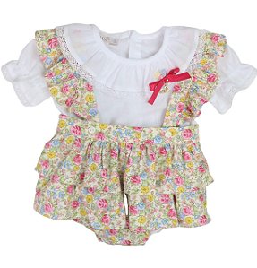 Jardineira Menina Flores Roana - Rosa Estampado