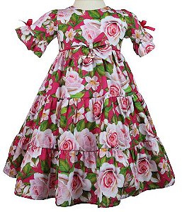 Vestido Infantil Rosas Do Meu Jardim Rosa Roana