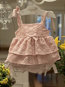 Conjunto Bata Com Culote ou Short Menina Laise Roana Rosa