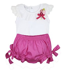 Body Com Culote Menina Rosas Roana - Pink