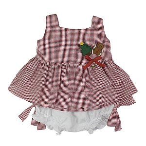 Bata com Culote Menina Magia De Natal Roana - Xadrez Vermelha