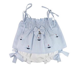 Conjunto Bata com Culote ou Short Barquinho - Azul