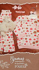 Pijama Longo Menina Corações - Rosa