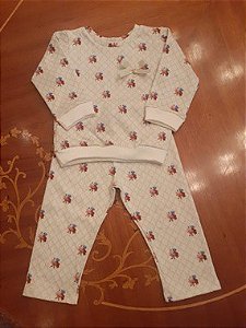 Pijama Longo Menina Bouquê de Flores - Marfim