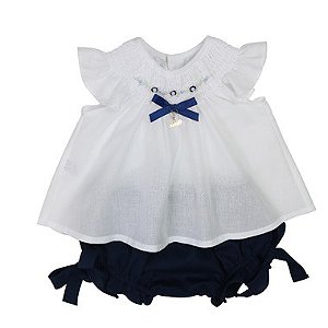 Conjunto Bata com Culote ou Short Menina Marinho