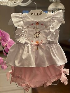 Conjunto Infantil Bata com Culote ou Short Coelhinho Fofuxo Rosa Roana