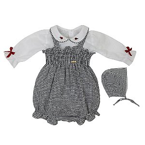 Jardineira com Body e Touca Joaninha Pied Poule