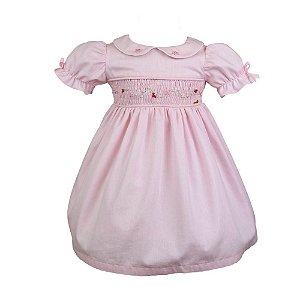 Vestido Infantil Bordado Flores Rosa Roana