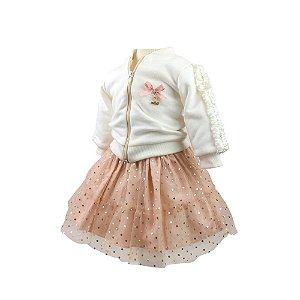 Conjunto Infantil de Moletom com Saia Tutu Bolinhas Douradas Roana