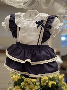 Jardineira Babado com Body - Marinho