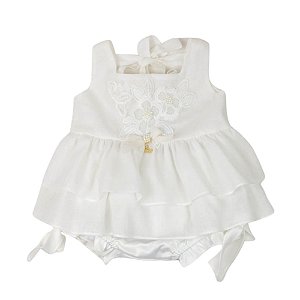 Conjunto Infantil Bata com Culote ou Short Eterna Elegância Off White Roana