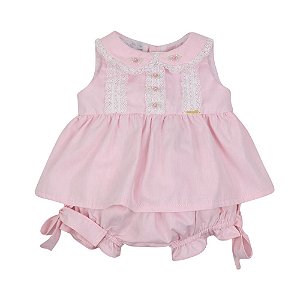 Conjunto Infantil Bata com Culote ou Short Botões de Flores com Renda Roana