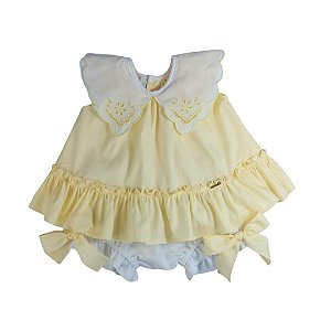 Conjunto Infantil Bata com Culote ou Short Gola Rechilieu Amarela Roana