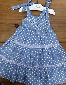 Vestido Infantil Poá das Borboletas Azul Roana