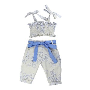 Conjunto Infantil Cropped com Calça Blue Lilac Roana