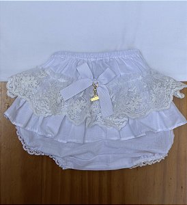 Calcinha Infantil com Babados e Renda Bumbum Rico Branca Roana