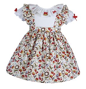 Vestido Infantil Presente Luz de Natal Estampado Roana
