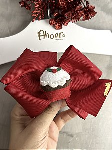 Laço Infantil Grande Menina Docinho Luz de Natal na Presilha Vermelho Roana