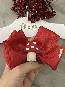 Laço Infantil Grande Menina Cogumelo Luz de Natal na Presilha Vermelho Roana