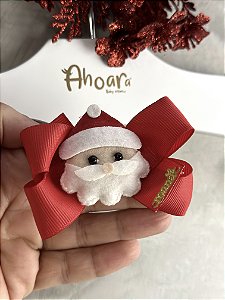 Laço Médio Menina Papai Noel Luz de Natal na Presilha - Vermelho