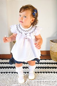Conjunto Infantil Bata com Culote ou Short Navy dos Sonhos Detalhes Azul Marinho Roana