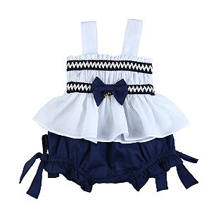 Conjunto Infantil Bata com Culote ou Short Navy dos Sonhos Azul Marinho Roana