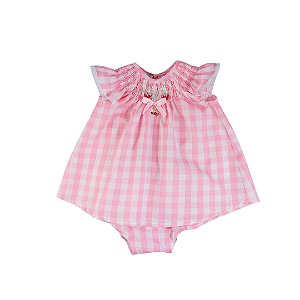 Vestido Infantil com Calcinha Doce Moranguinho Xadrez Rosa Roana