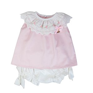 Conjunto Infantil Bata com Culote ou Short Pétalas do Meu Jardim Rosa Roana
