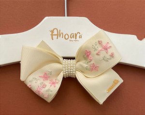 Laço Menina Infantil Grande Brilho de Flor Marfim Roana
