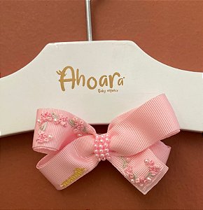 Faixa de Cabelo Menina Infantil Rosa na Meia de Seda Média Poemas das Flores Roana