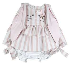 Conjunto Infantil Bata com Culote ou Short Fofura de Páscoa Listrado Rosa Roana