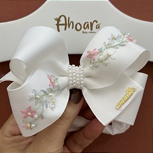 Faixa de Meia de Seda Menina Grande Bordado Flores Delicadas Roana