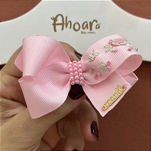 Laço Infantil Médio Bordado Poemas das Flores Roana