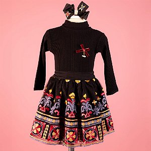 Conjunto Infantil Blusa com Saia Preto Contos Andinos Roana