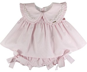 Conjunto Infantil Bata com Culote ou Short Poemas das Flores Rosa Roana